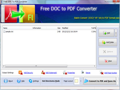 Hotoft Free Converter from DOC to PDF screenshot